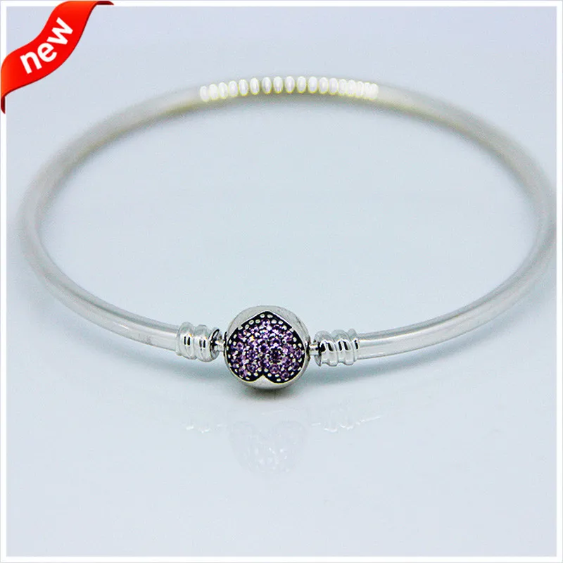 

CKK Bangles 100% 925 Sterling Silver Circle of Love Pink CZ Bangle Bracelet Europe Fashion Bangles for Women DIY Charms Jewelry