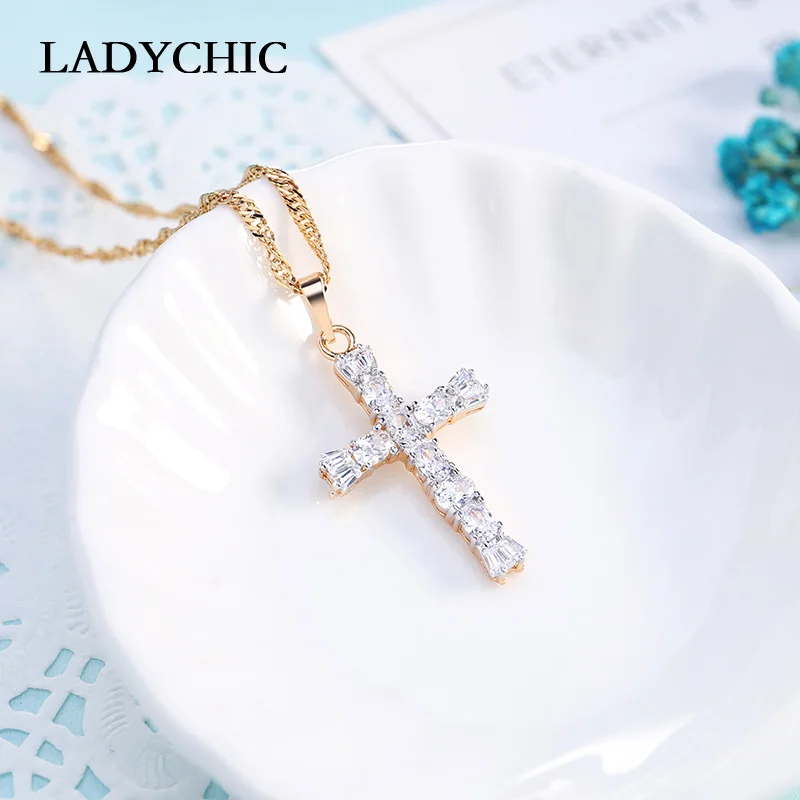 Роскошное ожерелье LADYCHIC с подвеской в виде креста кристаллами для девушек и