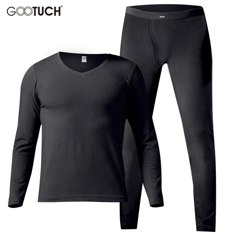 Winter Warm Plus Size Long Johns Set For Men Ultra-Soft Solid Color Thin Thermal Underwear Long Johns Men's V Neck Pajamas 022