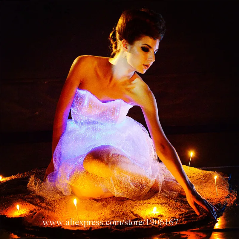 Hot Sale Led Luminous Fiber Optic Party Evening Dress Colorful Led Light Up Stage Performance Event Costume Led Illuminated Wedding Dress February 2021
