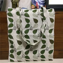 YILE хлопок лен хозяйственная сумка через плечо экологический многоразовый мешок печатный зеленый листовой мотив 17213-5