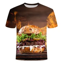 Харадзюку Лето еда гамбургер 3d печать Повседневная футболка бургер Топы смешная футболка унисекс ropa hombre Повседневная гамбургер рубашка