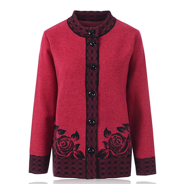 

2019 HRM Middle-aged women mother Spring and winter sweater cashmere sweater Grandma fitted sweater cardigan coat big yards