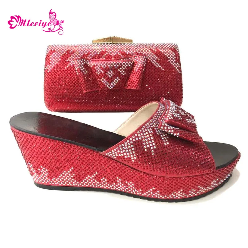 

With Platform Comfortable Fashion 2018 Shoes and Bag Set red Color Matching Italian Shoes and Bag for Wedding Nigerian Shoe