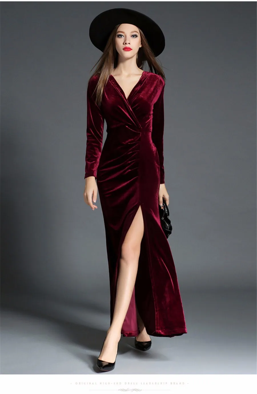 Robe Longue Femme Soiree женское платье, зимнее женское винтажное бархатное платье с длинным рукавом зеленого и красного цвета, Сексуальные вечерние платья макси