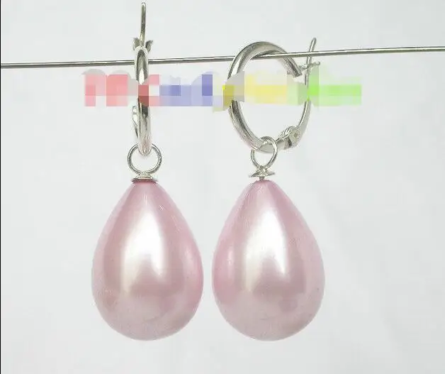 

Free Shipping >> Dangle 15*12mm drip pink-purple sea shell pearls earring 925 silver Loop j8505