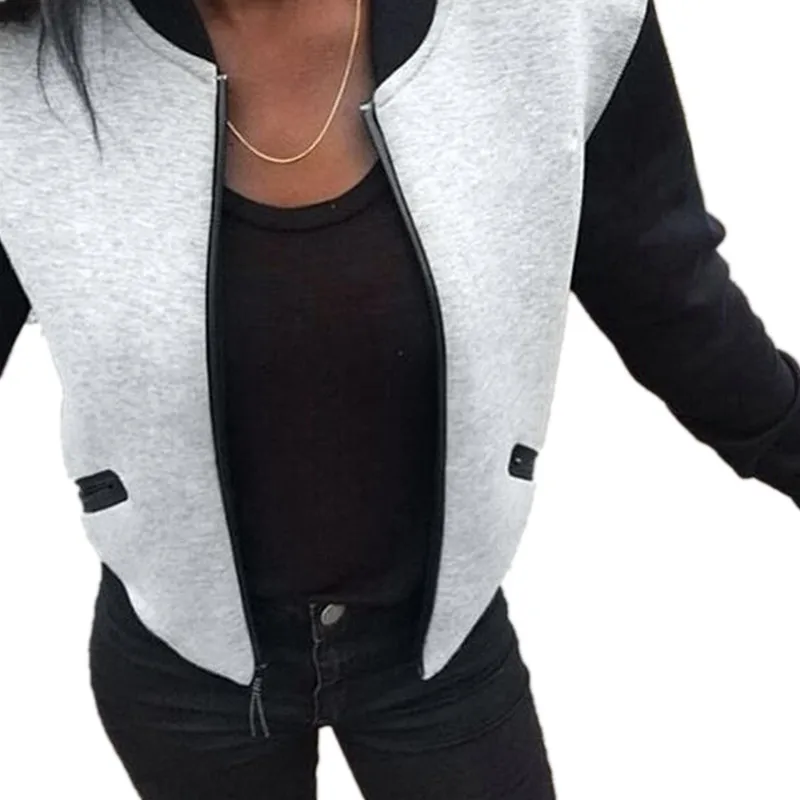 

Atutmn Winter Women Basic Coats Bomber Jacket Long Sleeve Stand Collar Pullover Tops Jacket Short Coat Outwear