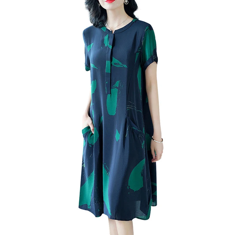 

Summer Printed Loose Silk Maxi Dress Women 2019 New Fashion Befree Chiffon Clothes Vestidos Plus Size Tunique Femme Oodji HJ286