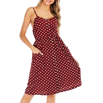 

KLV 2019 summer women's latest fashion wave point pocket strap dress free shipping D4