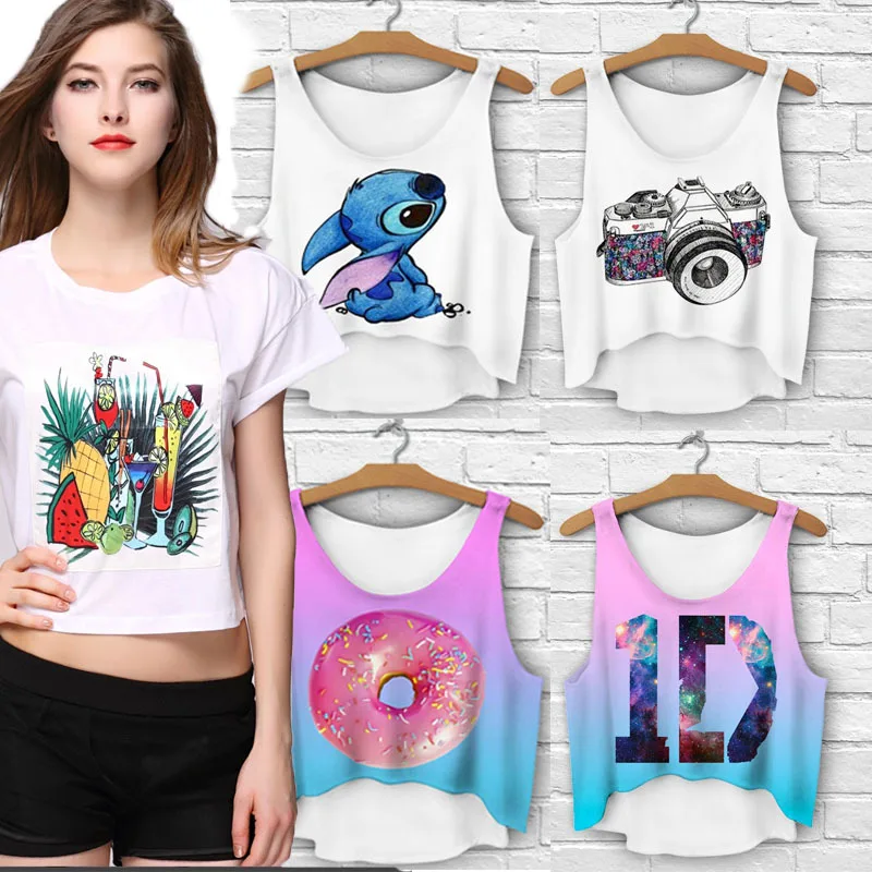 Fashion Sexy Crop Top T-shirt Women Harajuku Cropp...
