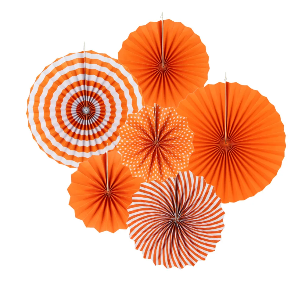

6pcs/set Orange Paper Fans Rosettes Pinwheels Garland Photo Backdrop for Wedding Birthday Shower Everyday Decor