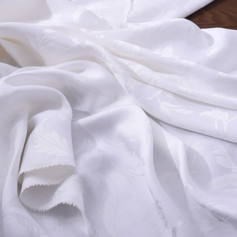 290CM Wide 25MM Floral Jacquard White Silk Cotton Fabric for Bedding