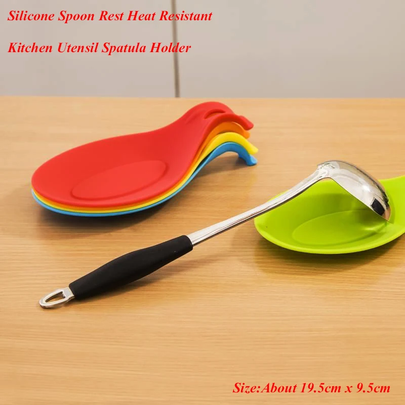 

Random Color Food Grade Silicone Spoon Put Mat Device Multipurpose Resistant Kitchen Utensils Spatula Holder Kitchen Accessories