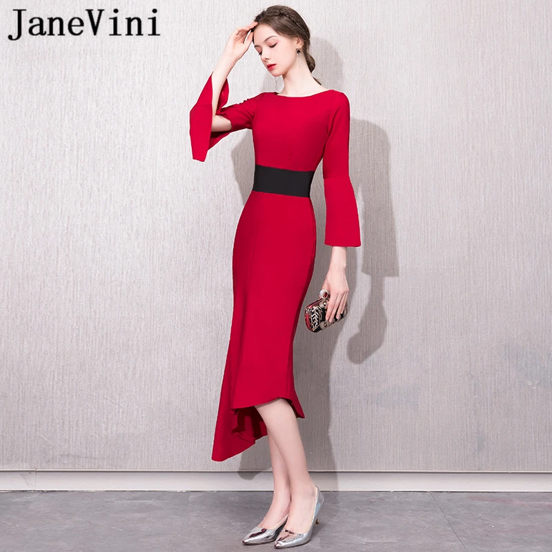 JaneVini 2018 Simple Red Satin Bridesmaid Dresses for Weddings 3/4 Long ...