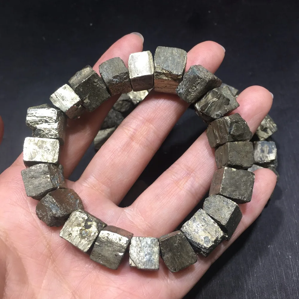 

1pcs Men's Women Braided Bracelet Faceted Gold Pyrite Sterling Silver Cube Bead