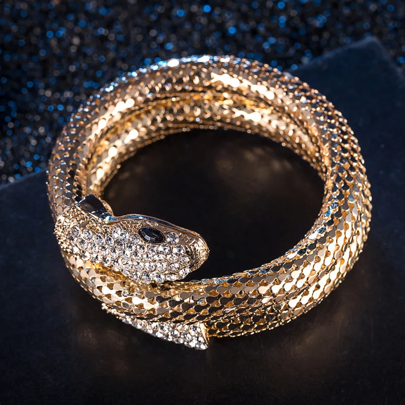 Новое поступление Винтажный Панк горный хрусталь изогнутые растягивающиеся браслеты и браслеты Ретро Браслет-змейка для женщин классические ювелирные изделия