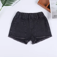 Детские джинсовые шорты для девочек, летние детские штаны, хлопковые черные однотонные джинсы для девочек, детские модные штаны, верхняя одежда