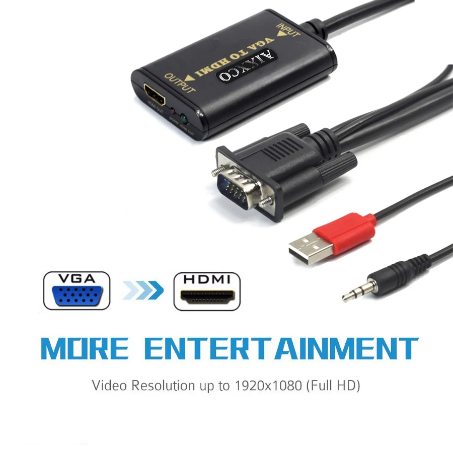 Tanie Jakość AIXXCO przenośna wtyczka i odtwarzanie VGA na wyjście hdmi 1080P HD audio tv AV HDTV kabel wideo do komputera konwerter VGA2HDMI
