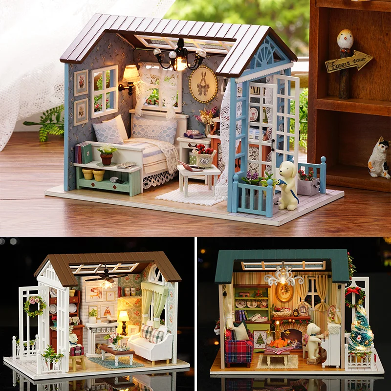 Кукольный дом Миниатюрный DIY Модель Кукольный домик с мебелью американский Ретро стиль деревянный дом ручной работы игрушка лес Times Z007# E