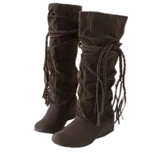 Nouveauté Genou Longues Bottes Hautes Femmes de Nouvelle Mode Low Wedge Talon D’hiver Chaussures Femme Slip-sur Automne Bottes grande taille 34-43