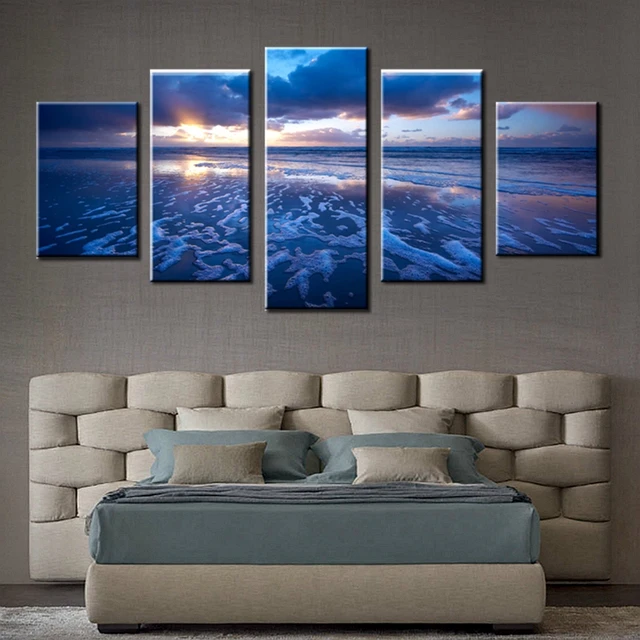 wall art sunset beach canvas prints sea wave 5pcs seascape pictures