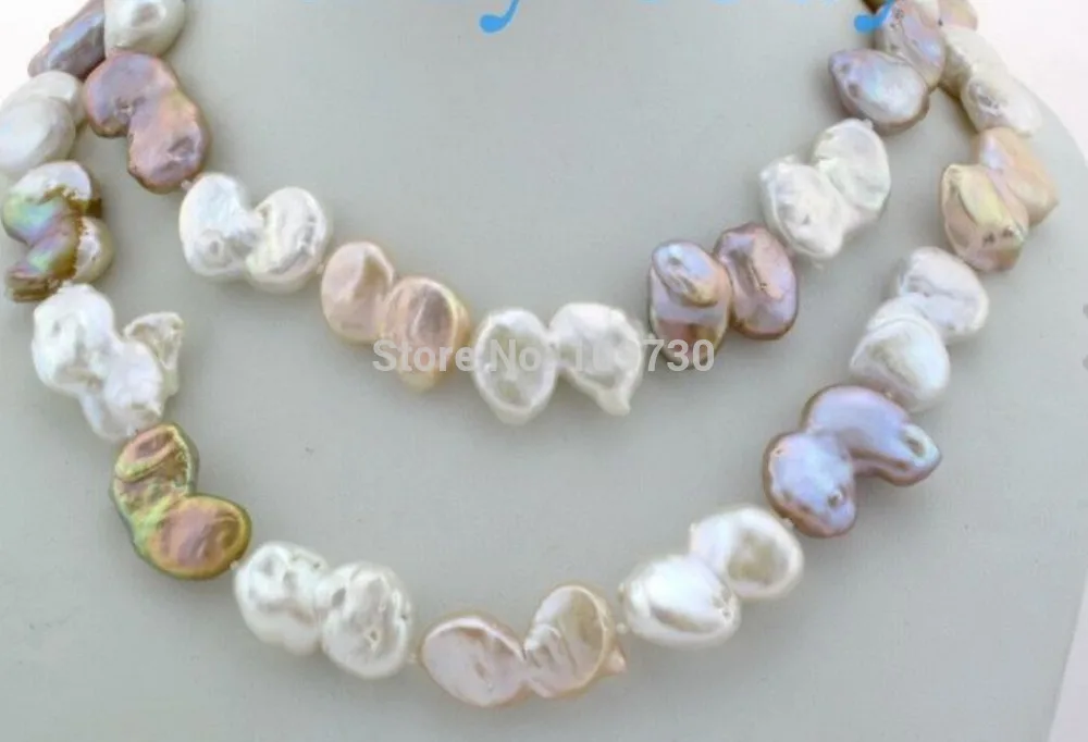 

Jewelr 003040 White Pink Lavender Keshi Keishi Freshwater Pearl Necklace 35