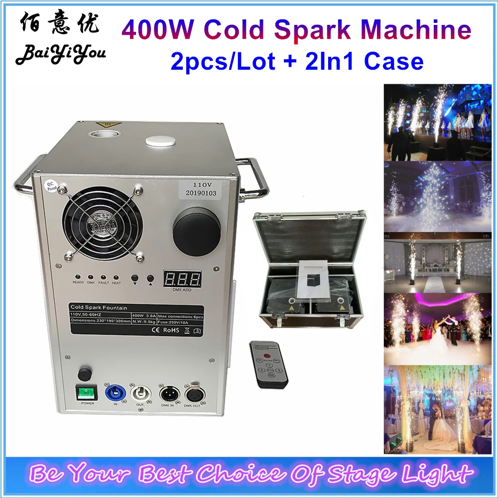 

2pcs/Lot 400W Cold Spark Fireworks Machine DMX Remote Control Heigh Adjustable Sparkular Machine For Wedding Show With 2in1 Case