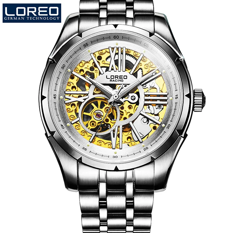 

LOREO Austria Diamond all hollow water resistant 316L stainless steel blue diamond coated mirror luxury men business watch
