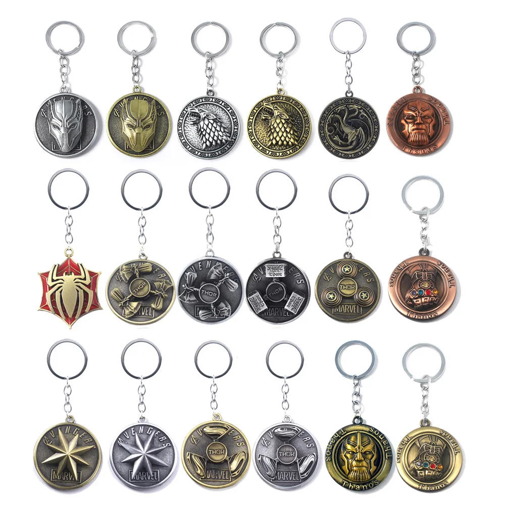 

Avengers 4 Endgame Rotatable Keychains Game of Thrones Metal Key Chain Thanos Thor Hammer Mjolnir Stormbreaker Souvenir Keyring