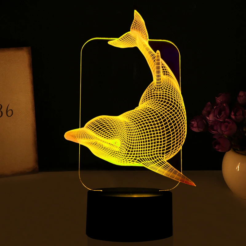 Прекрасный озорной 3D Дельфин дизайн светодиодный настольная лампа с usb-кабелем ночные светильники, как дети и дети подарки, Прямая поставка