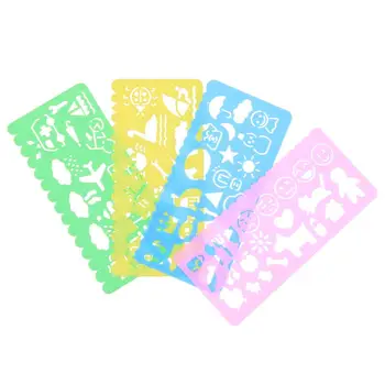

4Pcs Kawaii Korean Candy Color Drawing Template Ruler Student Kid Drafting Tool Stencil Painting Tool Gift Stationery Supply