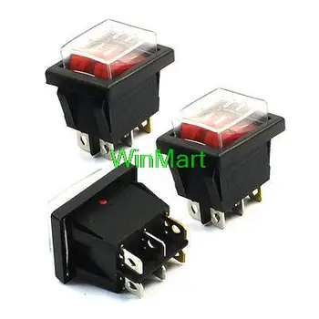 

Red Pilot Lamp 6Pin Dual SPST ON/OFF 2Position Rocker Switch w Cover 3Pcs