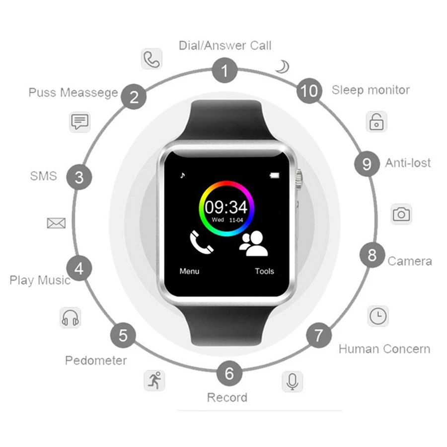 Бесплатная доставка A1wristwatch Bluetooth Smart Watch Sport шагомер с Sim Смарт часы камерой для Ios и
