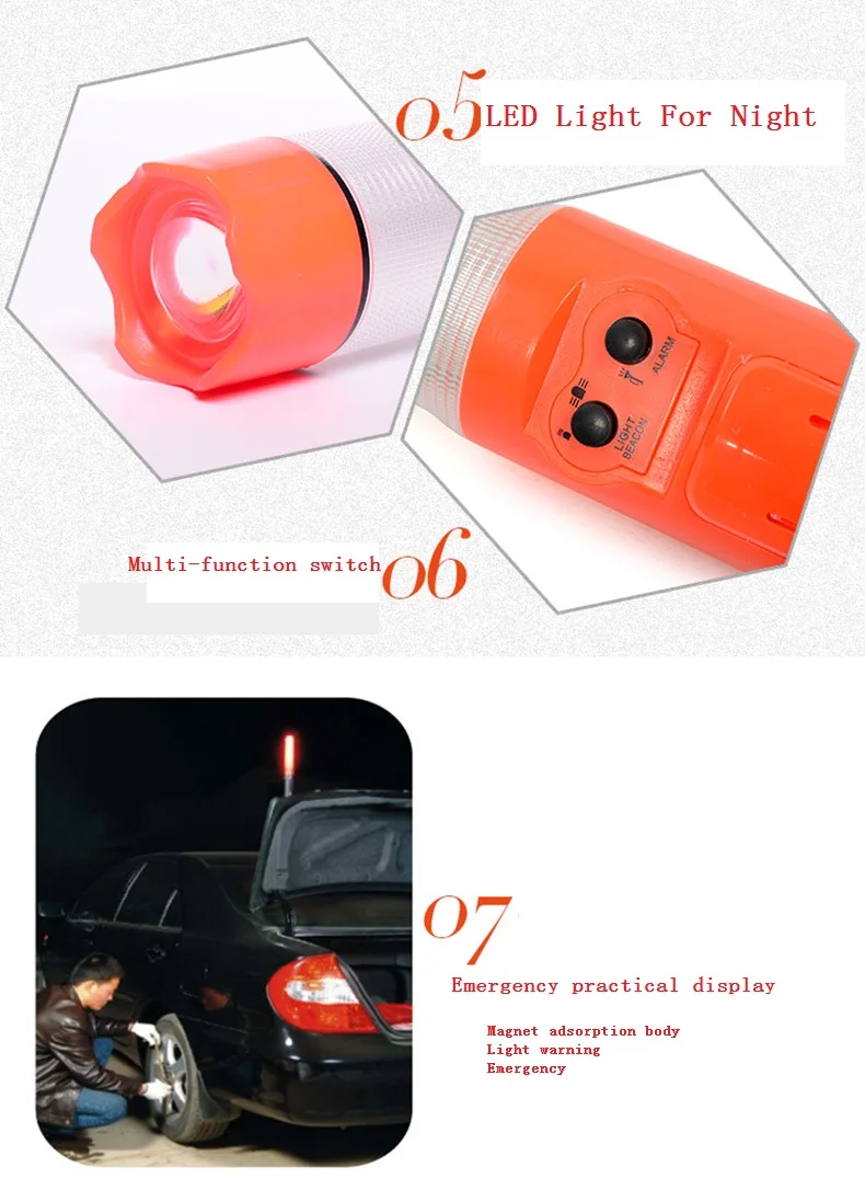 5in1 Multifunction Safety Broken Windows Hammer Traffic Baton