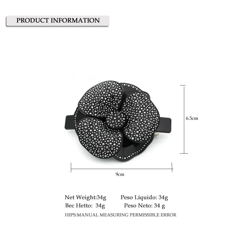 Beauty Camellia Flower Hair Barrette Jewelry - French Design Hair Accessory Ornament for Women Girls Fine Tiara Office Career