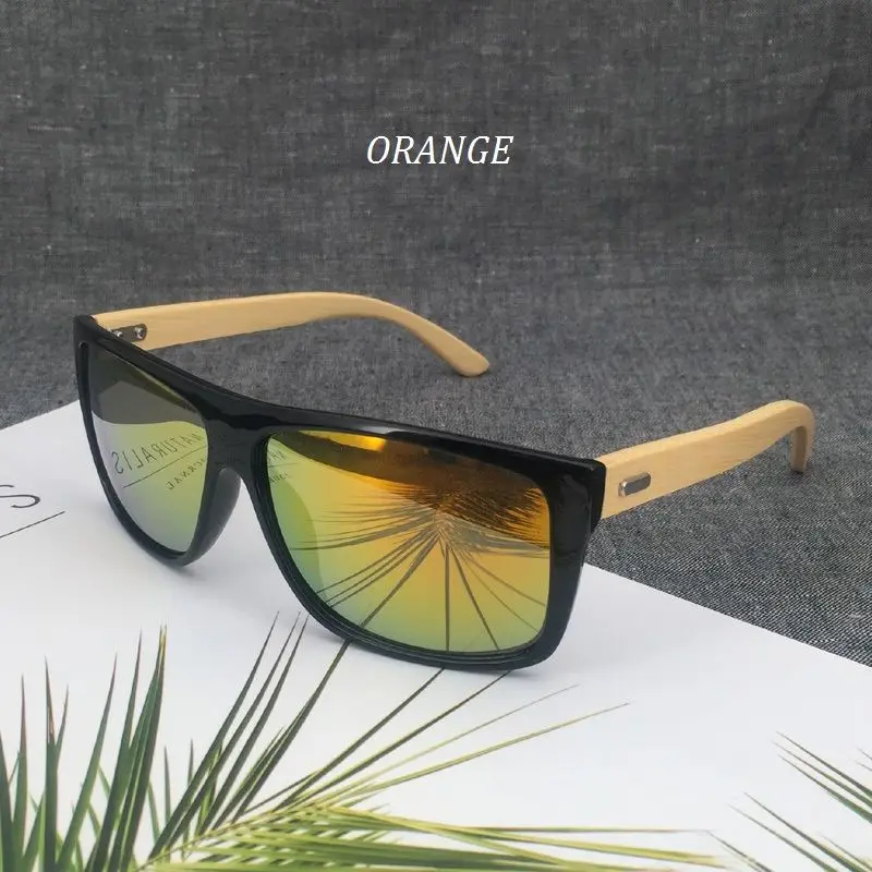 Новинка, бамбуковые деревянные Винтажные Солнцезащитные очки для мужчин и женщин, фирменный дизайн, градиентные линзы, солнцезащитные очки для вождения, Ретро стиль, мужские солнцезащитные очки, UV400 - Цвет линз: ORANGE