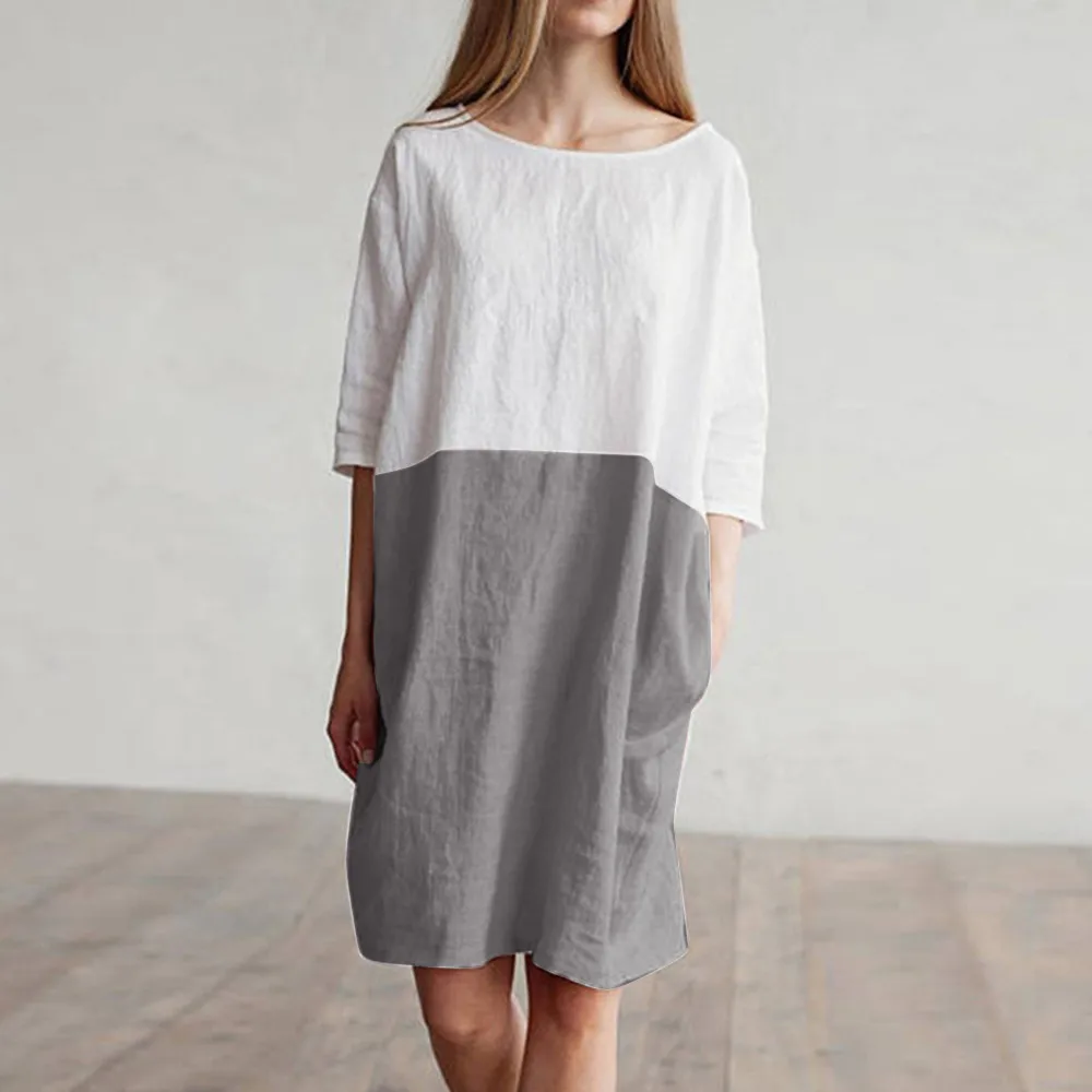 

Telotuny Early autumn women dress summer shirt dress women cotton linen casual pocket dress women oct 8