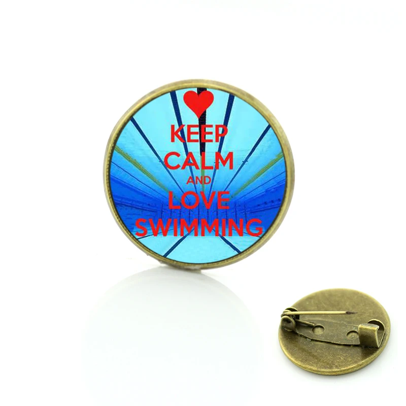 

JWEIJIAO summer style Keep Calm and Love Swimming brooch ocean see blue charms casual sports lover women men badge pin SP388