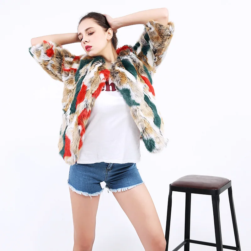 

New Autumn Winter Faux Rabbit Fur Coats Women Thick Warm Rabbit Fur Jackets Camouflage Fur Outerwear Faux Fur Coat Female Mw326