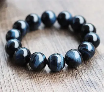 

Genuine Natural Hawk Eye Gemstone Round Beads Bracelet AAAA 16 mm Free Shipping