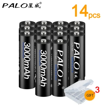 

14 pieces 100% Original PALO 1,2V AA rechargeable batteries 3000 mAh 2A batteries Ni-mh rechargeable battery for flashlight