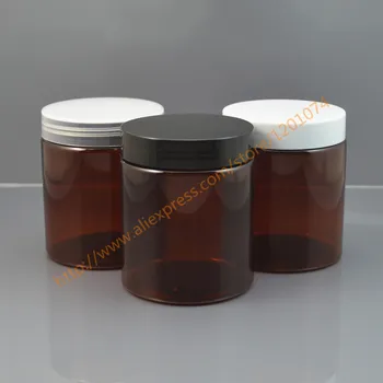 

250g PET brown Cosmetic Cream Jar Plastic bottle with black/white/clear plastic Cap, Wedding Candy Box