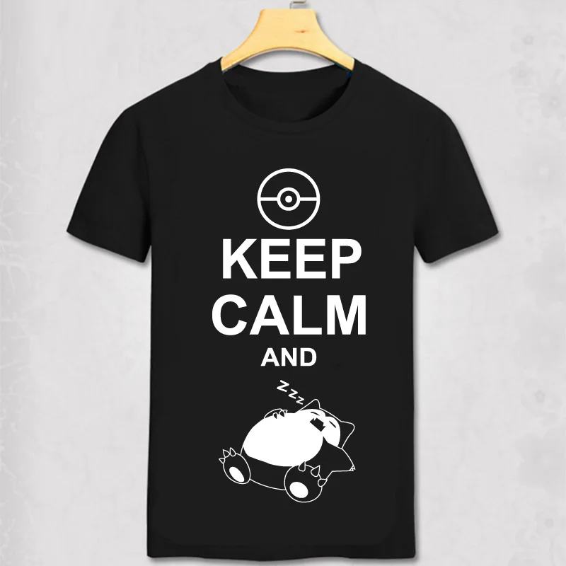 Новые летние футболки мужские хлопковые Keep Calm And Carry On Snorlax Sleep Pokemon Модные с
