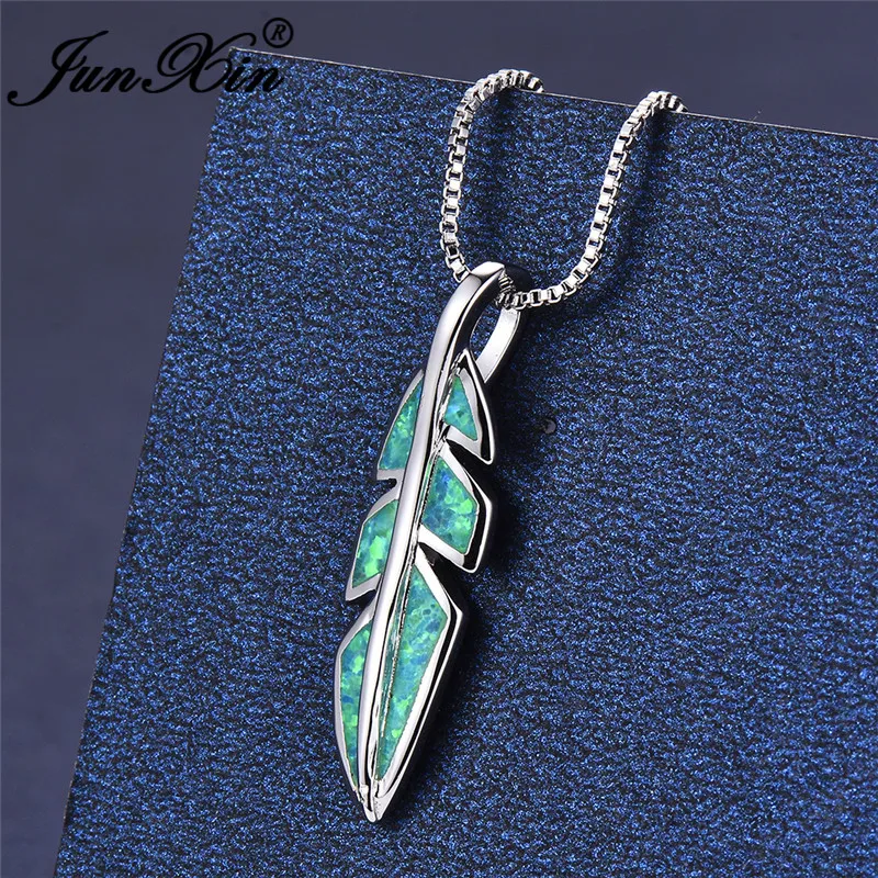 

JUNXIN Charm Wedding Tree Leaf Pendant Blue Orange Green Fire Opal Necklaces For Women 925 Sterling Silver Birthstone Jewelry