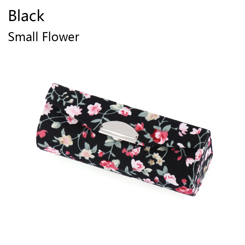 Косметический Чехол в стиле ретро с вышивкой для губной помады, цветочный дизайн с зеркалом, упаковка для хранения косметики, блеск для губ, коробка для женщин, модный подарок - Цвет: small flower black