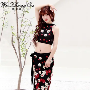 

Belly Dance Costume For Women Sexy Belly Dancing top+hipscarf set Professional Dancer Outfit Suit M L