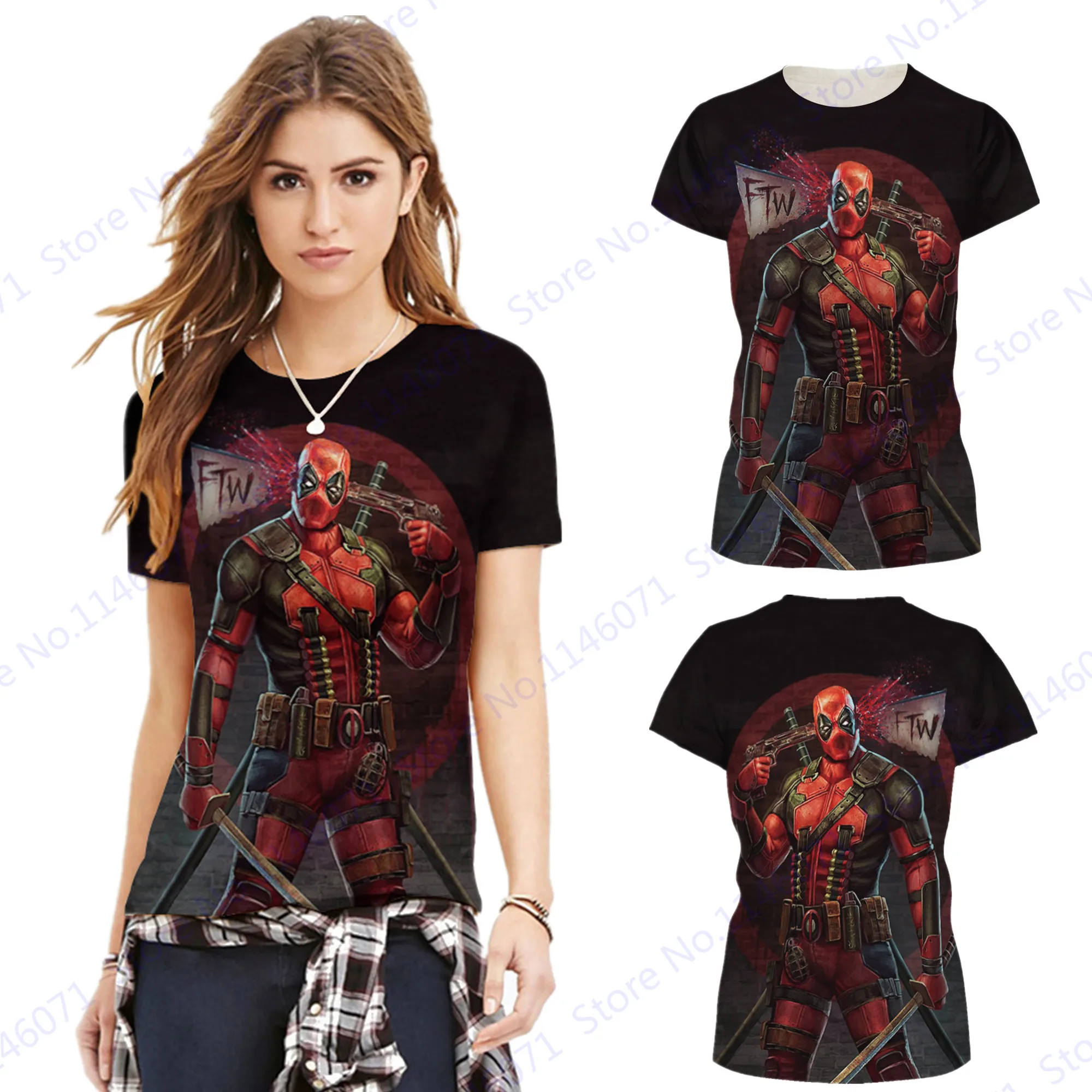 Deadpool FTW Running Sports Shirt Red Oversized Fitness Gym Tops Black