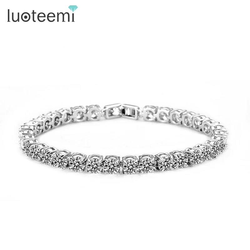 LUOTEEMI New AAA 1 Carat 5mm Round Cubic Zirconia Tennis Micro Zircon Inlay Bracelets Bangles Wedding