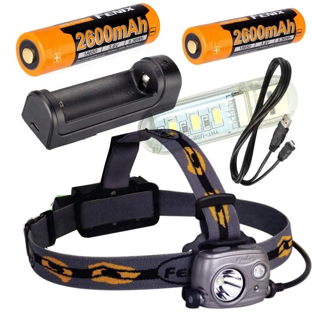 

Fenix HP25R 1000 Lumen USB rechargeable CREE LED Headlamp, 2 X Fenix 2600mAh 18650 rechargeable Li-ion batteries,ARE-X1 charger
