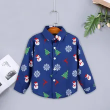 Рубашки для мальчиков; Модная рубашка со снежинками; детская синяя рубашка с длинными рукавами и рождественским принтом; Одежда для мальчиков; От 2 до 6 лет; детская одежда